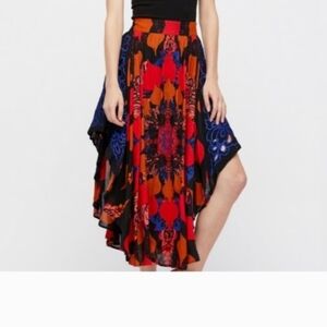 Free People Asymmetrical Skirt - Red and Blue